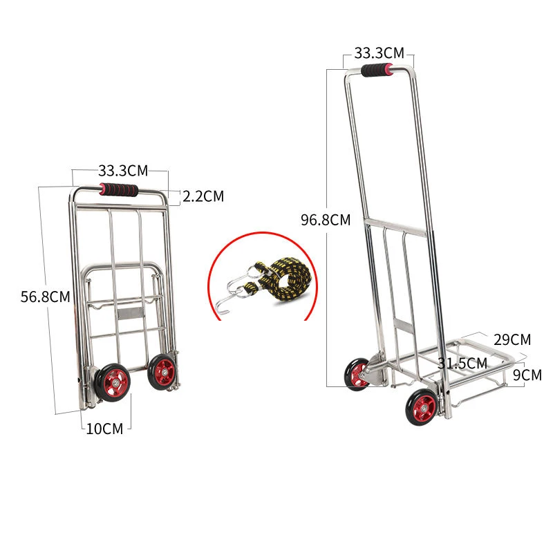 Gấp Xe Đẩy Xe Đẩy Mạnh Thép Không Gỉ Ốp Di Động Dụng Cụ Gấp Gọn Lại Dolly Cho Du Lịch Carring Xe Đẩy Hành Lý