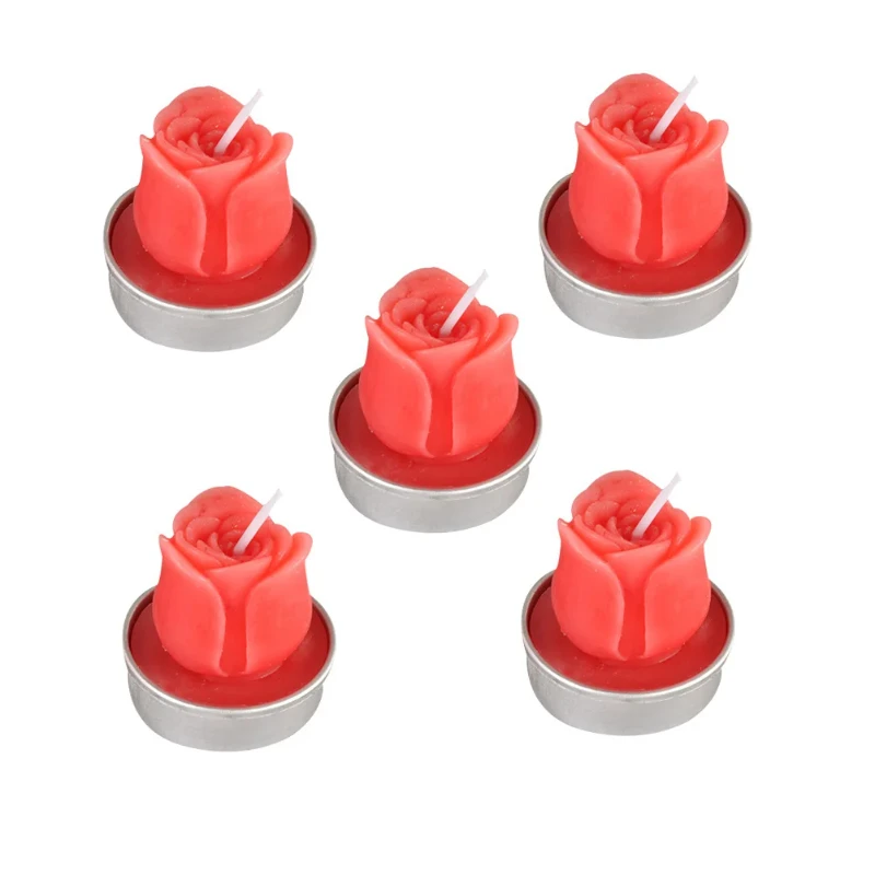 6-Pack Romantic Red Smokeless Proposal Candles Safe Rose-Shaped Tea Lamp Wax for Wedding Party Dates Home Decor