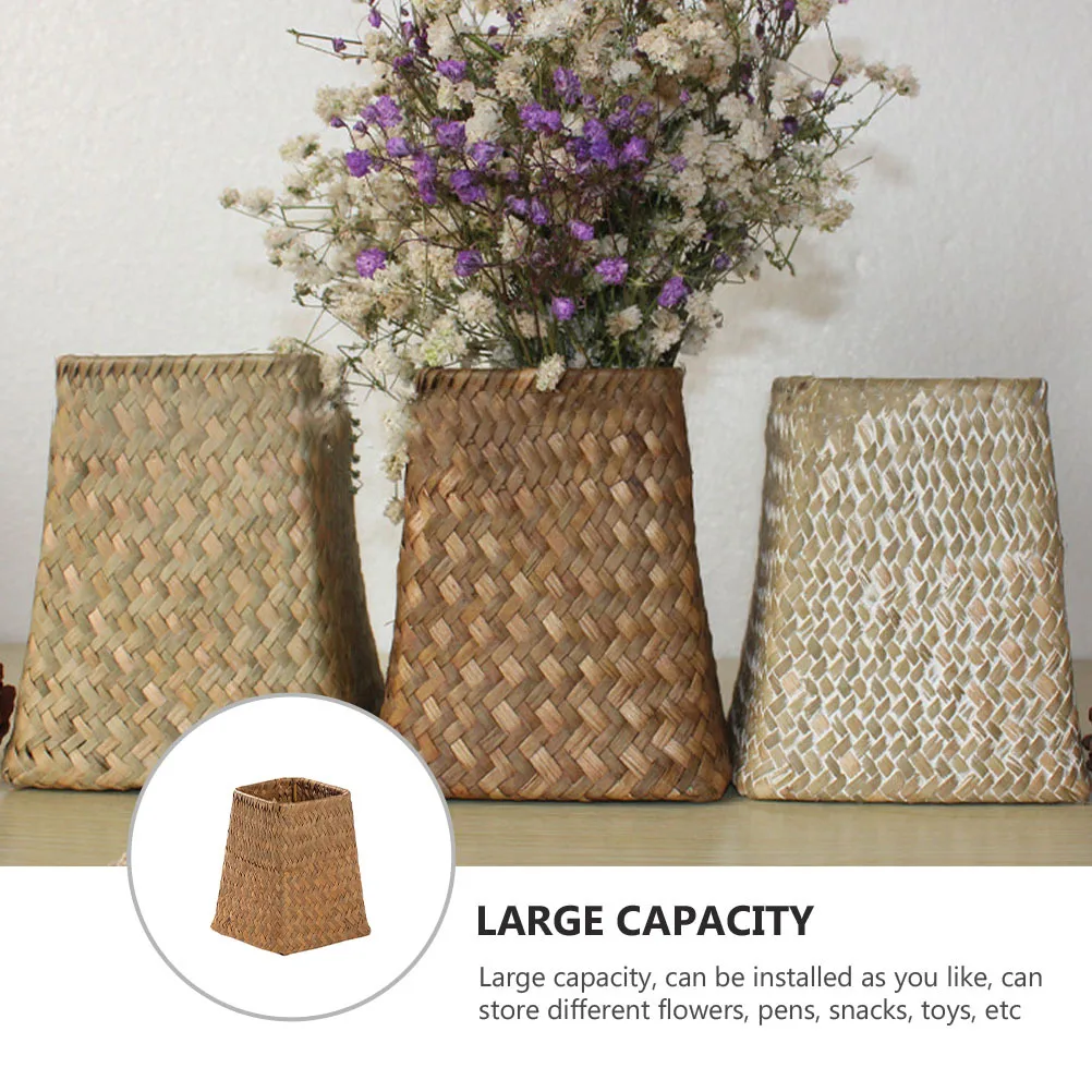 

1pc Handmade Seagrass Woven Flower Basket Large Capacity Storage Organizer Desktop Sundries Holder Home Decor Container