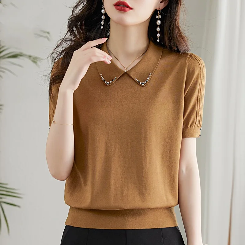 

Outlet Tag Removed Ice Silk ort Sve Ne Трикотажная футболка Тонкая летняя женская одежда Летняя футболка удобного кроя