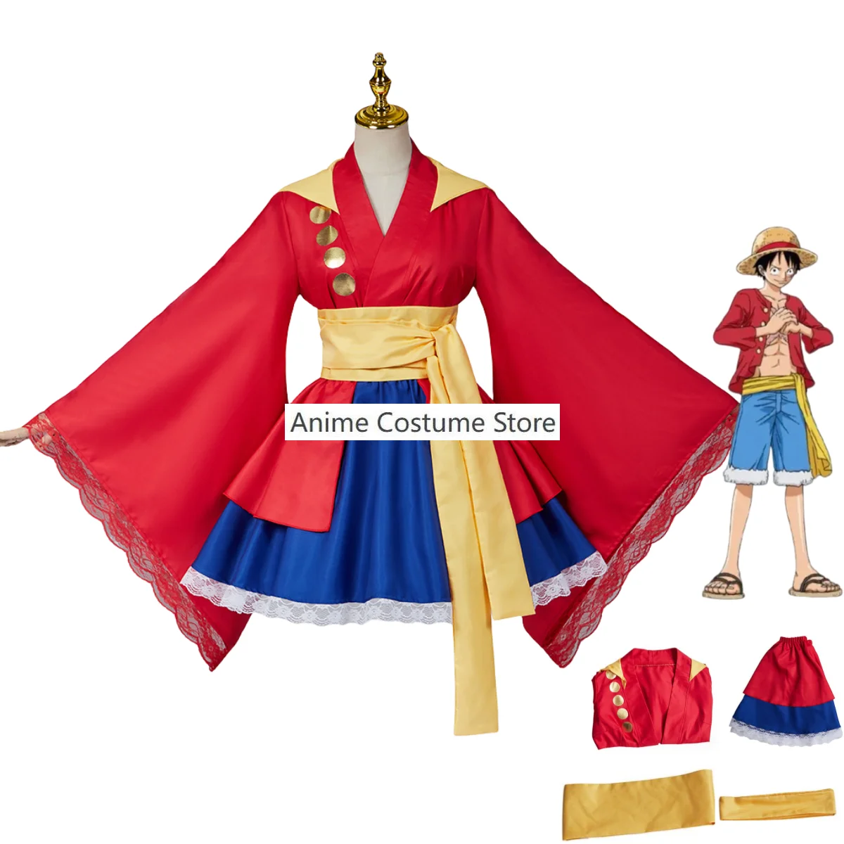 

Anime Monkey D. Luffy Cosplay Costume Straw Hat Boy Female Red Skirt Lolita Maid Attire Adult Woman Sexy Kawaii Carnival Suit