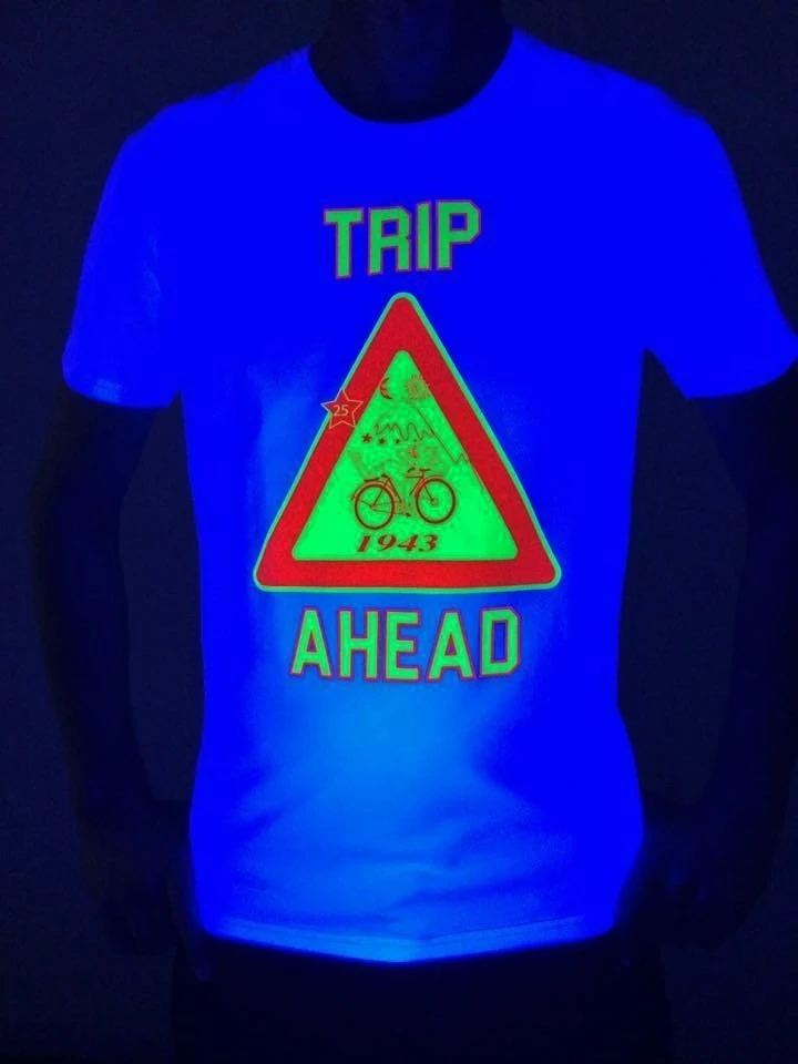 Trip Ahead hommes T-Shirt lueur UV lumière noire Hofmann vélo jour Festival Goa Psy
