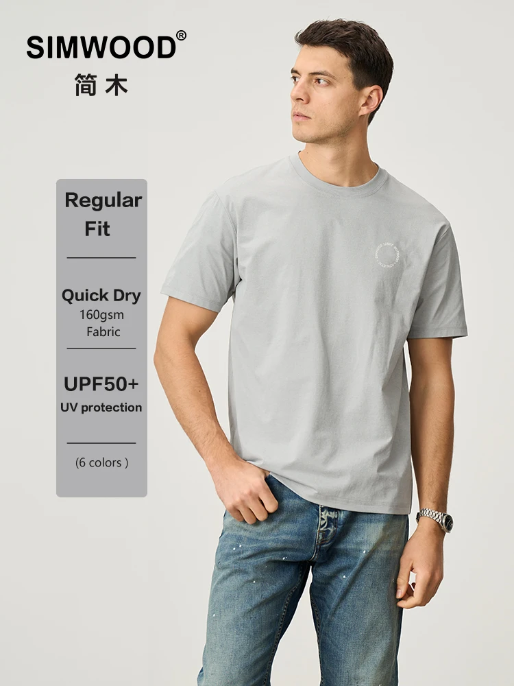 

SIMWOOD летние новые 160 г/м2 крутые футболки из ткани Sorona, мужские топы с УФ-реактивным воздействия, футболки больших размеров