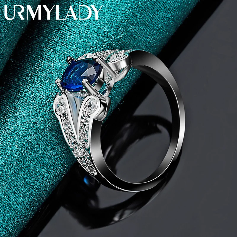 URMYLADY 925 Sterling Silver AAAAA Niebieska cyrkonia 7-10 #   Pierścionek dla kobiet Moda Ślub Impreza Urok Biżuteria — zdjęcie 3