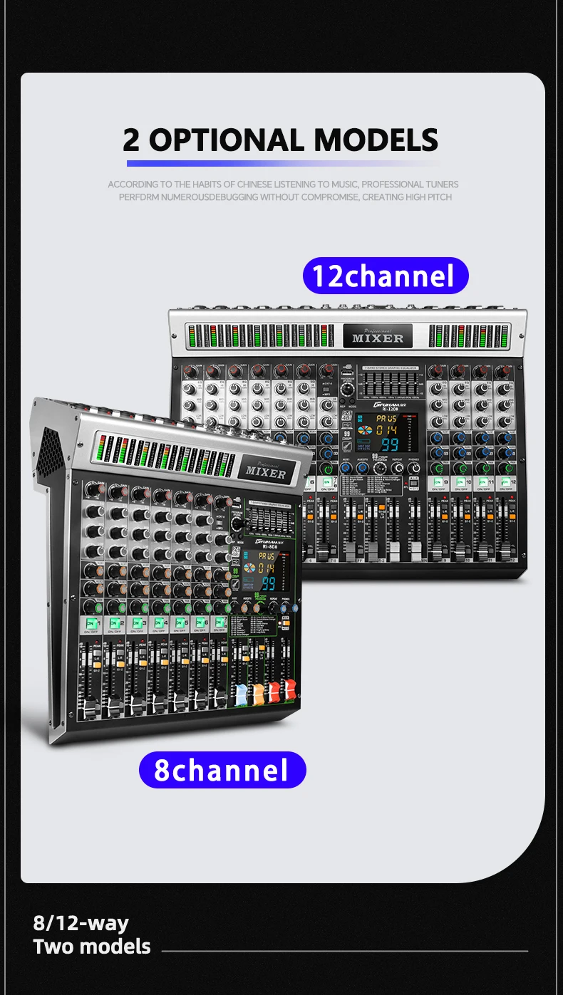 FUHAM RI808/1208 Mixer professionale 8/12 canali 99DSP 48V Alimentazione Phantom USB Studio di registrazione Karaoke Bluetooth DJ Console Mixer