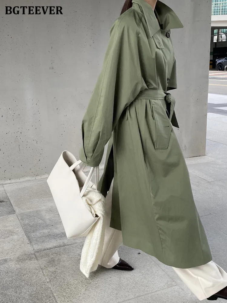 Imagem -03 - Bgteever Vintage Oversized Longo Trench Coats Feminino Outono Inverno Solto Duplo Breasted com Cinto Senhoras Blusão