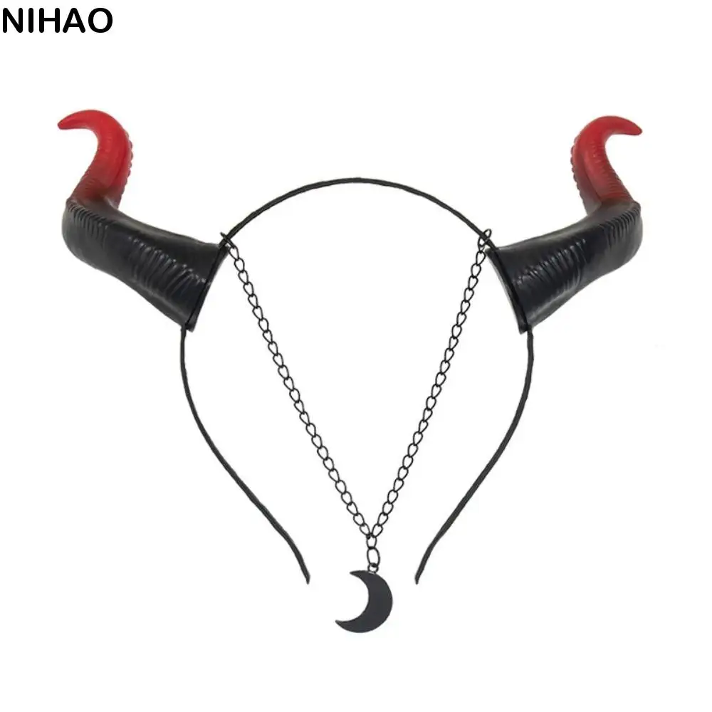 

Black Red Devil Horn Headband Gothic Animal Headwear Demon Hair Hoop Witch Ox Horns Halloween Hair Band