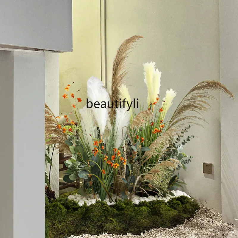 zq Large Plant Landscaping Indoor Soft Decoration Green Plant Reed Landscape Model Room Fake Flower and Grass