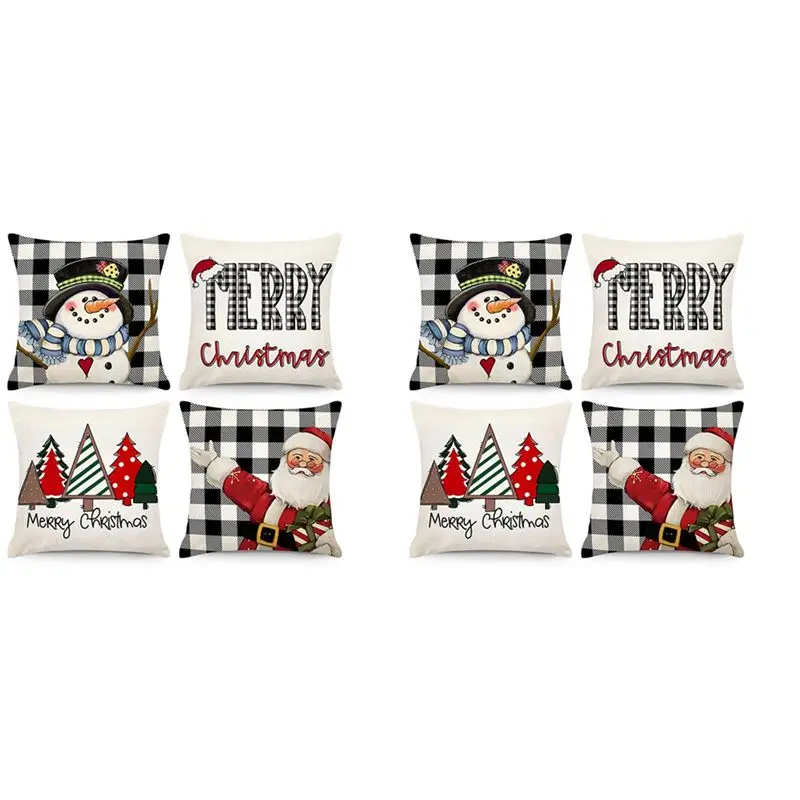 Christmas Pillow Covers 18X18 Set Of 8 Christmas Decorations Farmhouse Throw Pillows Snowman Cushion Case For Home Decor-AB52