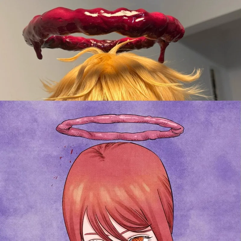 Motosierra de Cosplay de Anime Makima, tocado rojo para el intestino grueso, accesorios de juego de rol aterradores con peluca para mujer, Halloween