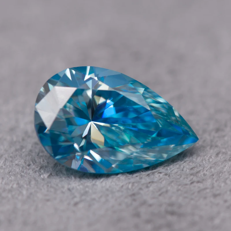 Moissanite Stone Pear Cut  Sea Blue Color DIY  Advanced Extremely Shiny  Charms Jewelry Making Materials with Certificate
