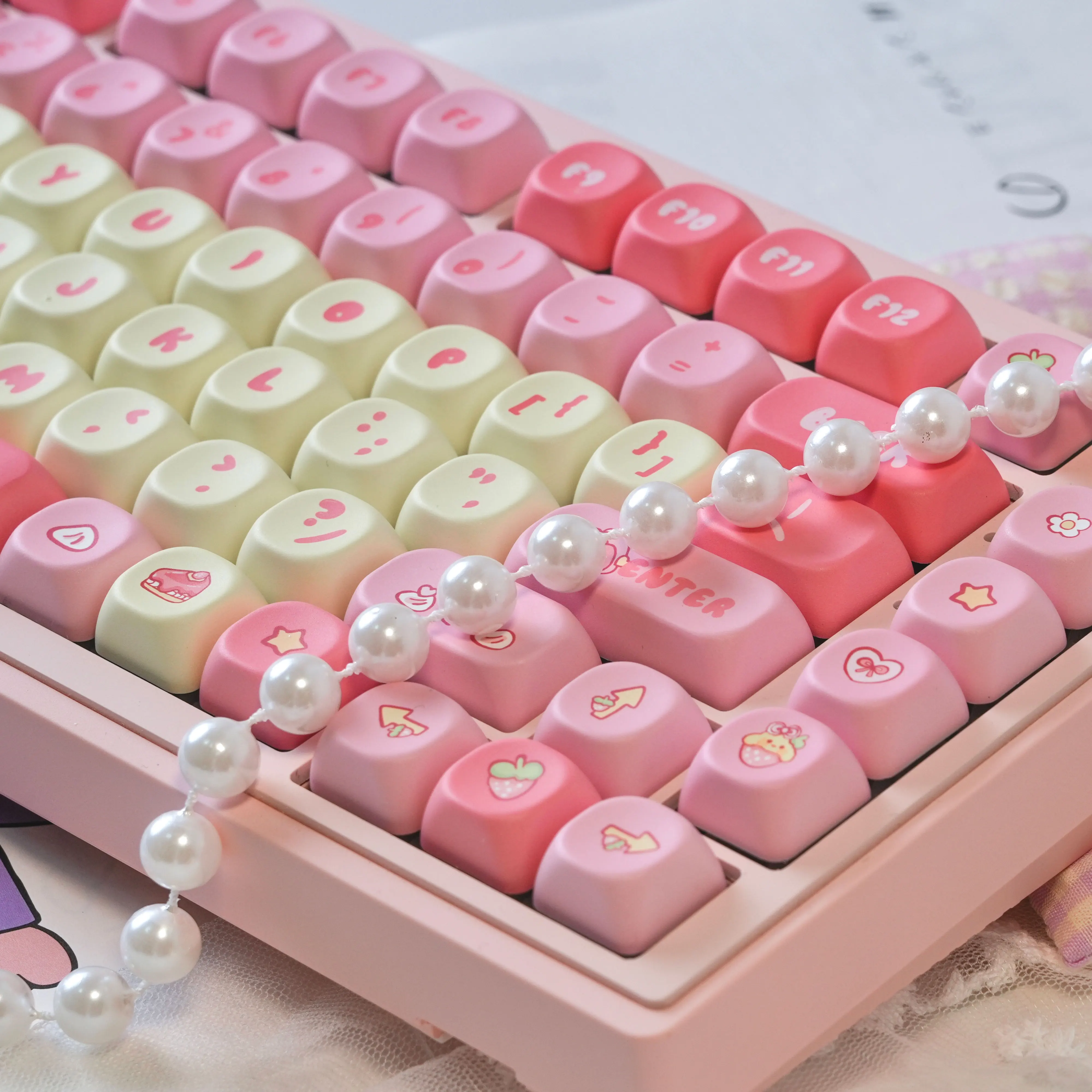

Клубничный цыпленок розовый колпачок Cherry/QX3 профиль PBT материал термосублимация милые колпачки для механической клавиатуры подарок для девочек
