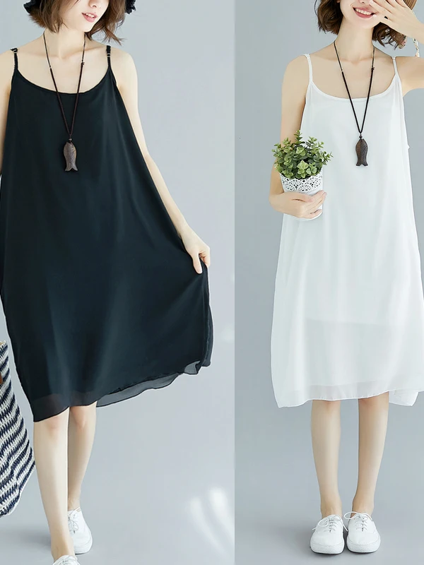 plus Size Women's Summer Faion Slimming Inner Wear Tank Top Skirt Midi Dr Airy Chiffon Base Layer Clothing