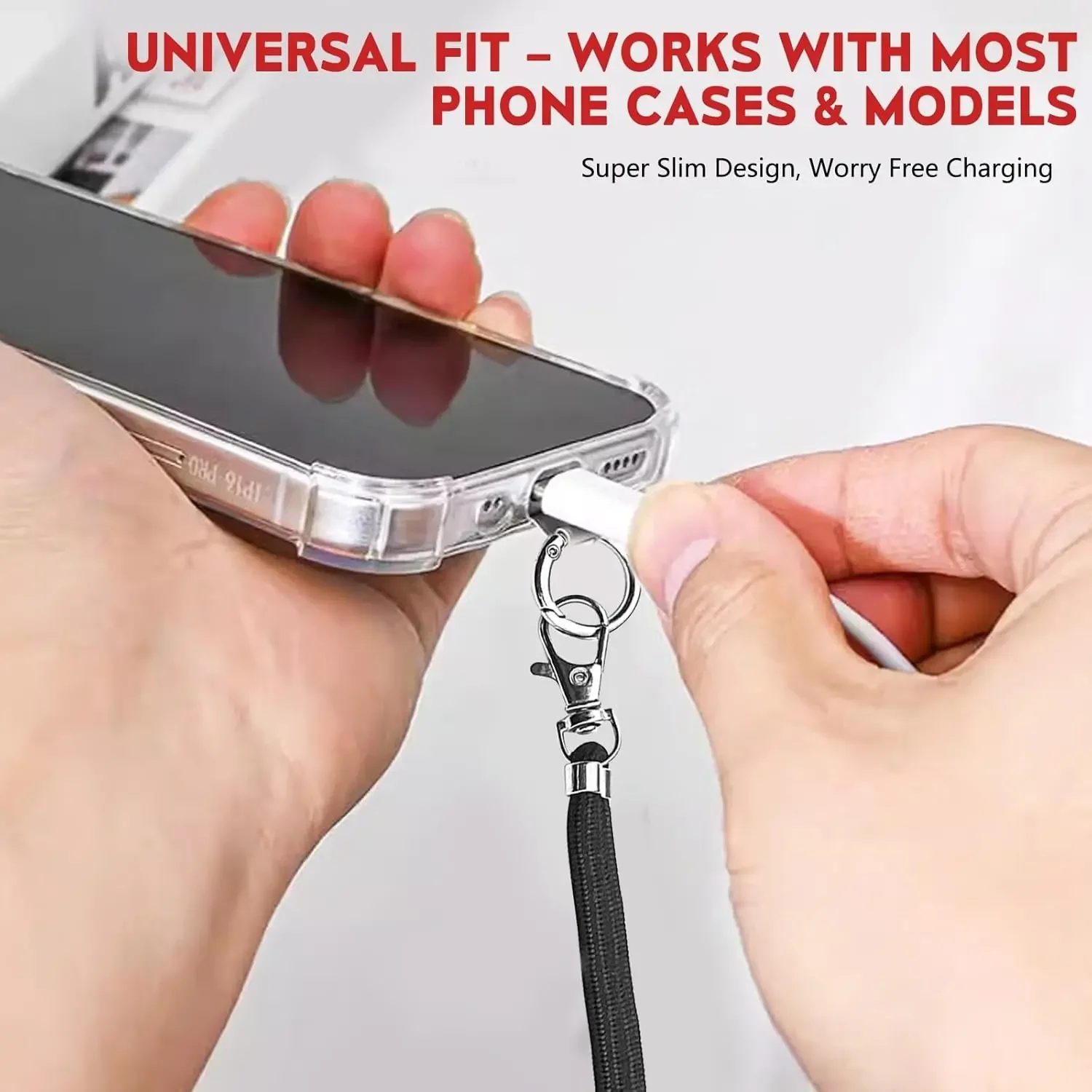 1Pcs Black Phone Lanyard for Women & Men - Adjustable, Stylish Crossbody/Neck/Wrist Styles, Premium Anti-Loss Clip, Elegant Special Strap for Phone Cases