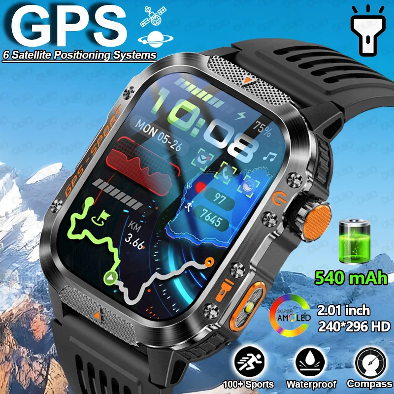

Новые смарт-часы с GPS, 6 спутниковых положения, 2,01-дюймовый HD светодиодный фонарик, 540 мАч, BT Call, 100+ спортивных компасов, IP68, водонепроницаемые умные часы