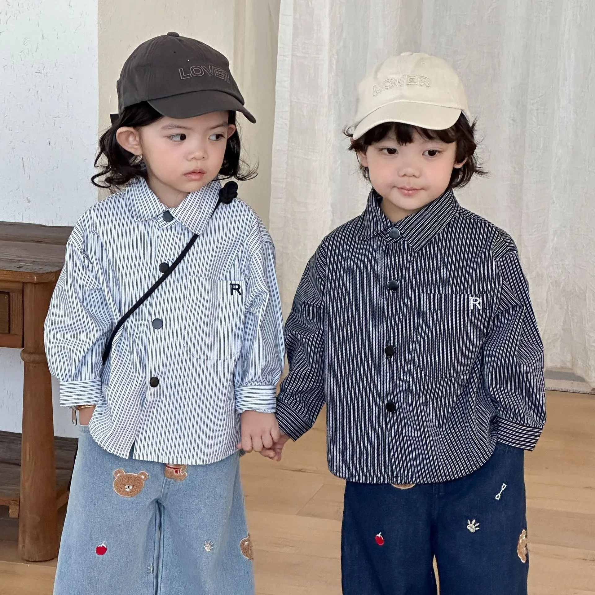 

2026 Spring New Children Long Sleeve Striped Shirts Cotton Girls Lapel Shirts Coat Kids Clothes Toddler Boys Casual Shirts