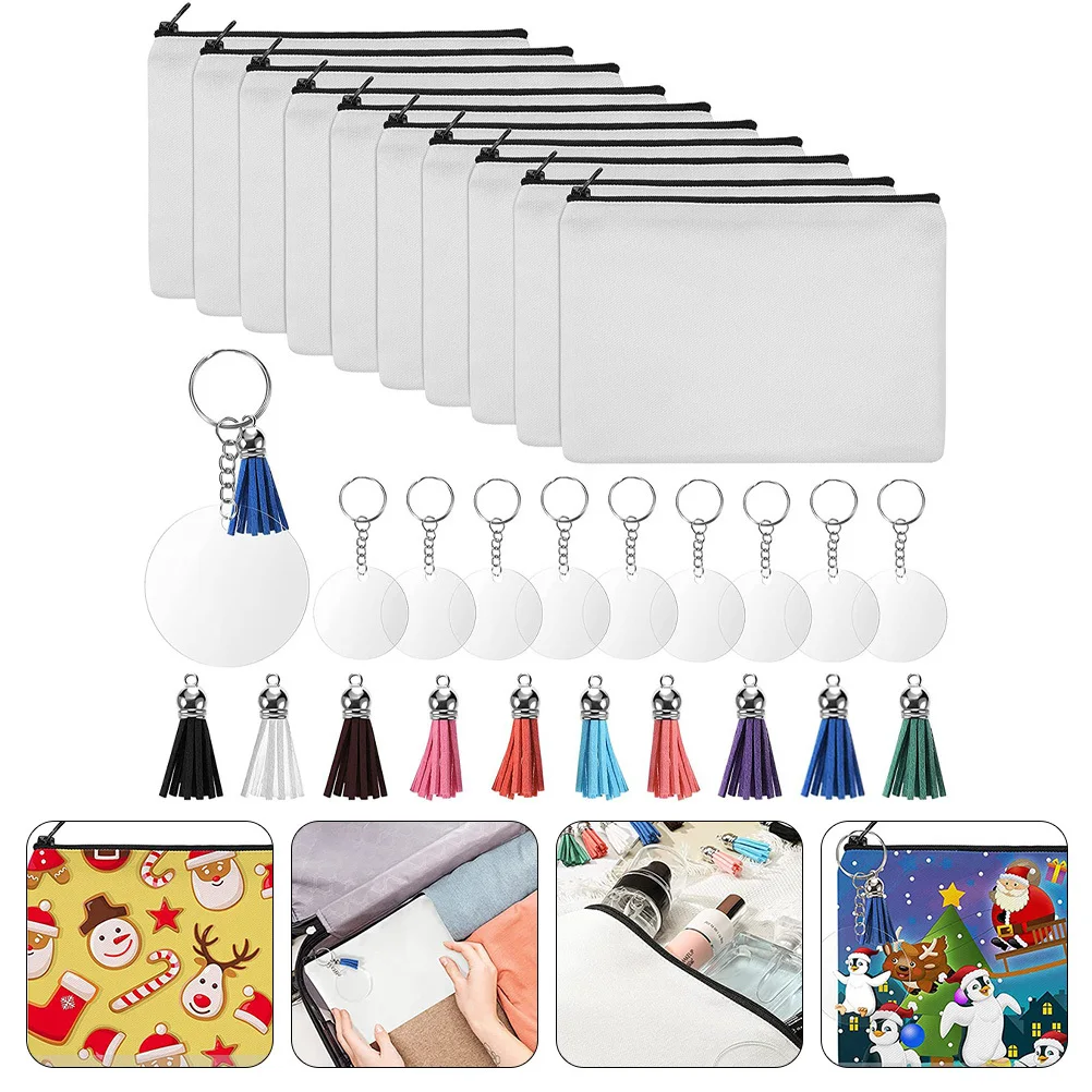 

1Set DIY Sublimation Blank Makeup Bags Canvas Zipper Toiletry Travel Organizer Heat Transfer Storage Pencil Case