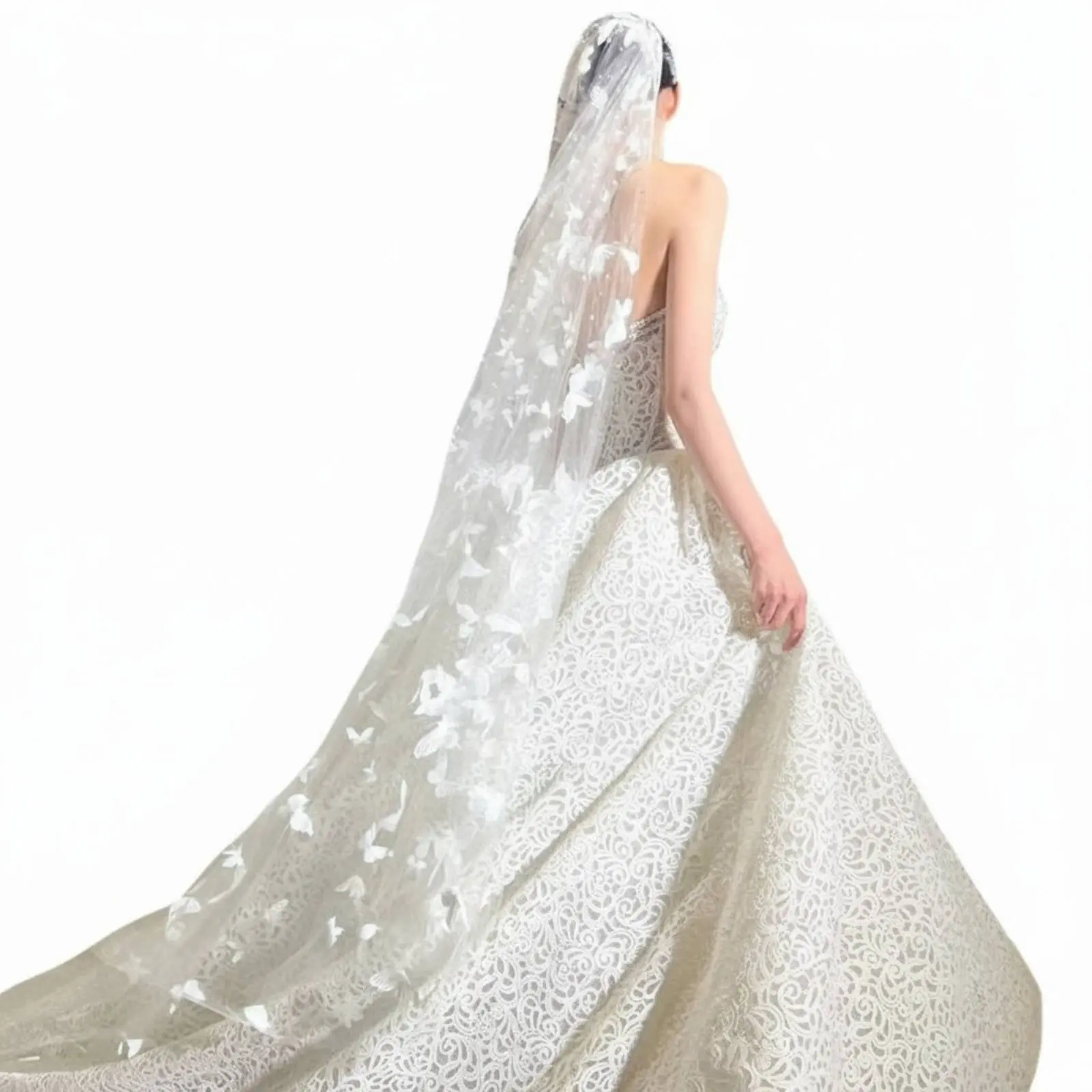 Bridal Veil, alabaster 3D floral headpiece, nature-inspired, crystal luxury, wedding accessory