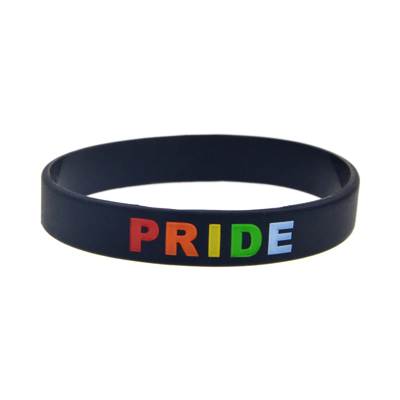 50 Pcs Various Styles Pride Silicone Bracelets Segmented Color and Black Fashion Wristband 1/2 Inch Wide 8 Styles Unisex Bangle