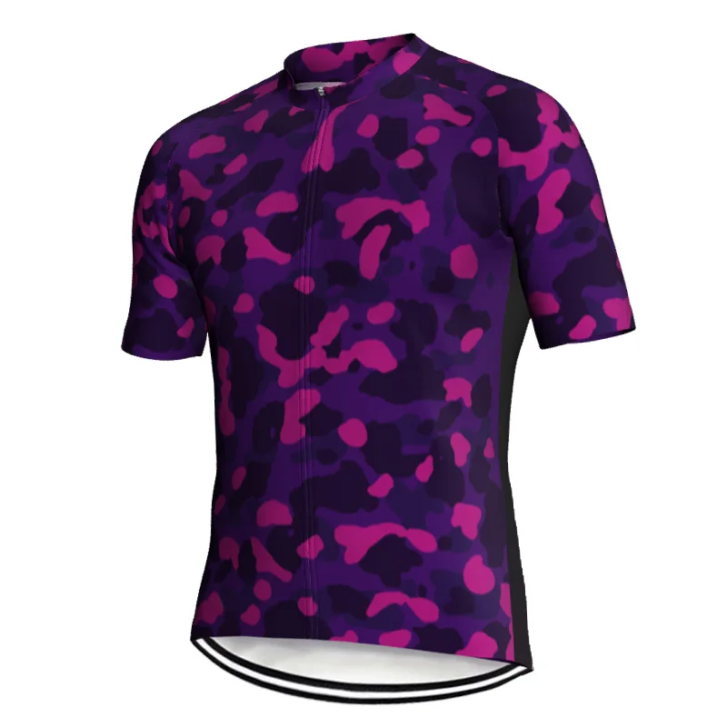 Purple Camo Bicycle Clothes, Short Sleeve Shirt, Downhill Sweater, Road Bike Cycling Wear, Ride Top Jersey Pocket, Credit Drone