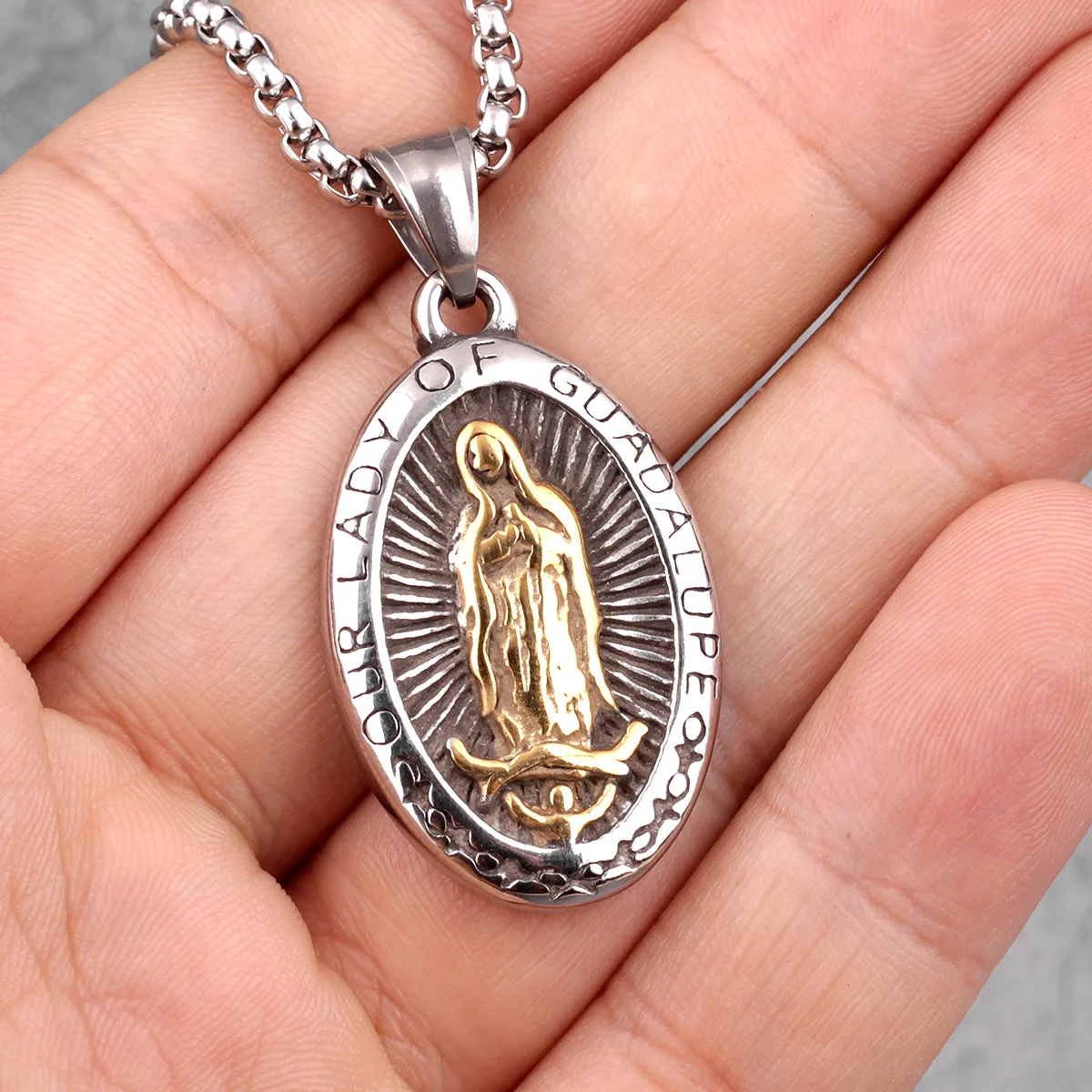 Our Lady of Guadeloupe Stainless Steel Men Necklaces Pendants Chain Punk for Boyfriend Male Jewelry Creativity Gift Wholesale