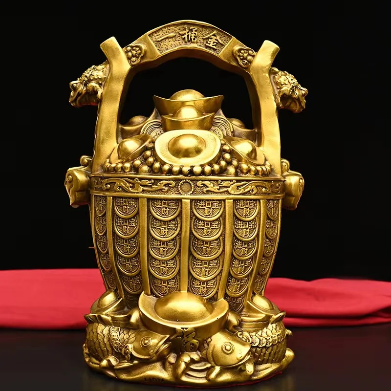 Brass of Small Gold Ingot Bucket Craft Home Decoration Office Ornament