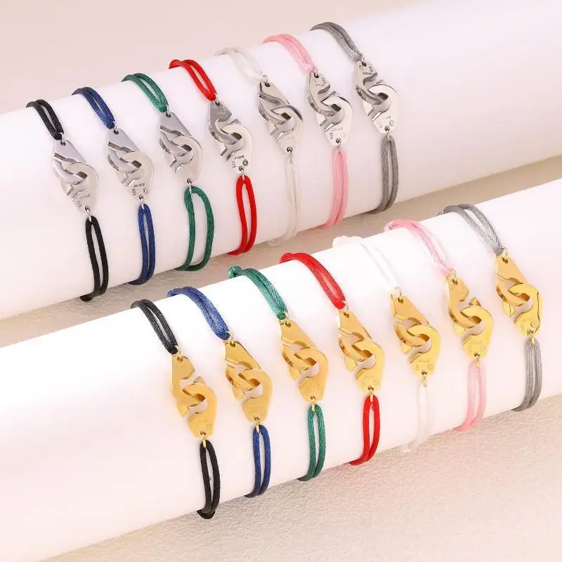 Stainless Steel Lace Up Rope Handcuff Bracelet Adjustable Size Unisex Custom Logo Waterproof Jewelry for Anniversary Gift