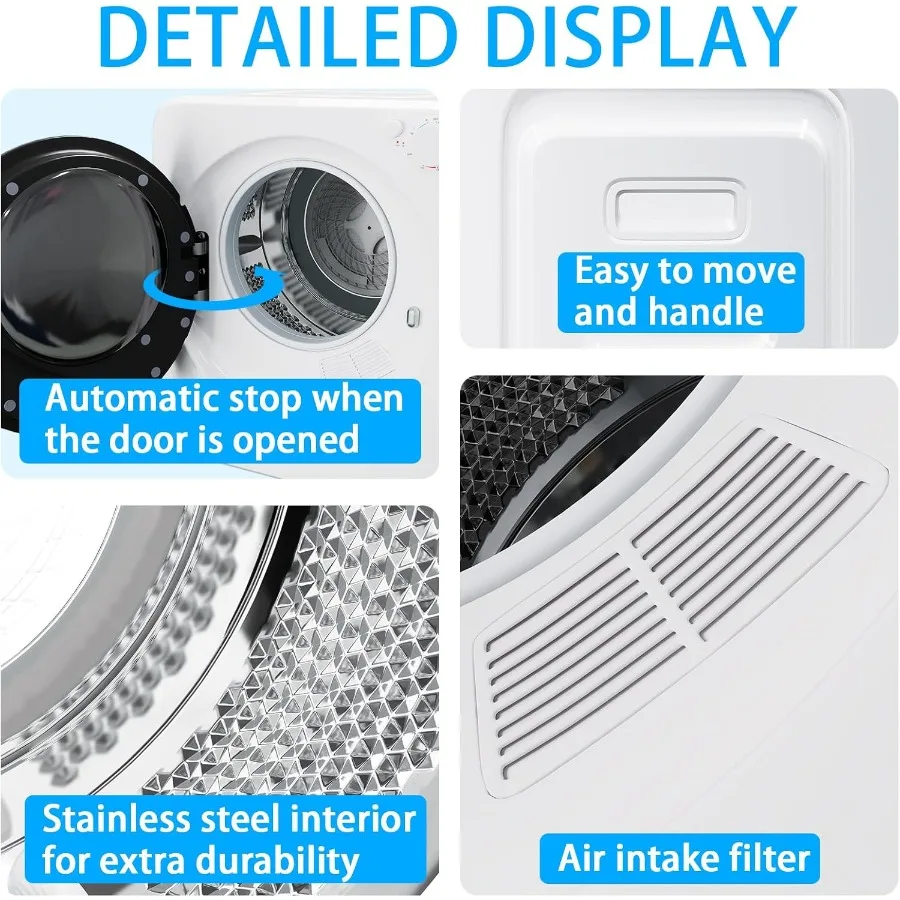 مجفف ملابس محمول 1.6 قدم مكعب مع تصميم مدمج 800 وات حوض من الفولاذ المقاوم للصدأ 5 أوضاع تشغيل ميزة الإغلاق التلقائي سهل الاستخدام