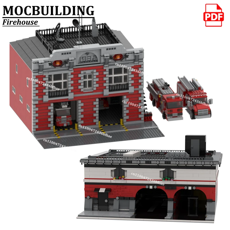 Fire Station Model Fire Trucks City Emergency Rescue Trucks Blocks MOCBUILDING Firehouse Bricks Garage Construction Gifts