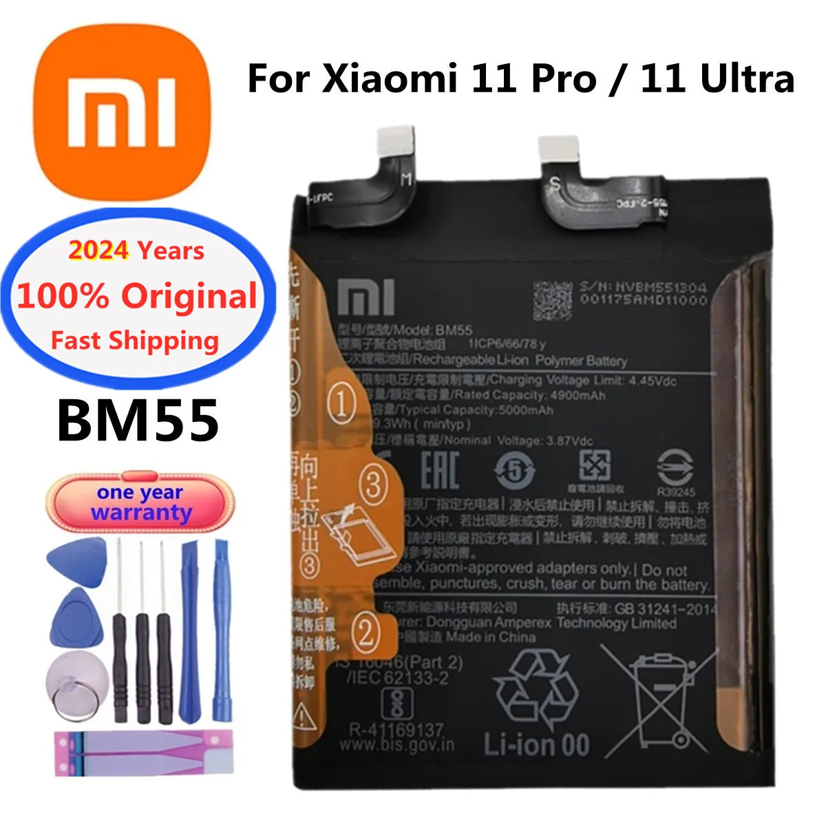 Batería 2024 Original Xiao mi BP42 BM4X BM55 para Xiaomi Mi 11 Mi11 Lite / Mi 11 / 11 Pro 11Pro / 11 Ultra, 100% años