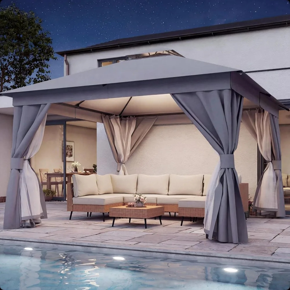 

12'x12' Outdoor Patio Gazebo, Heavy Duty Party Tent & Shelter with Double Roofs, Mosquito Nettings and Privacy, Customized