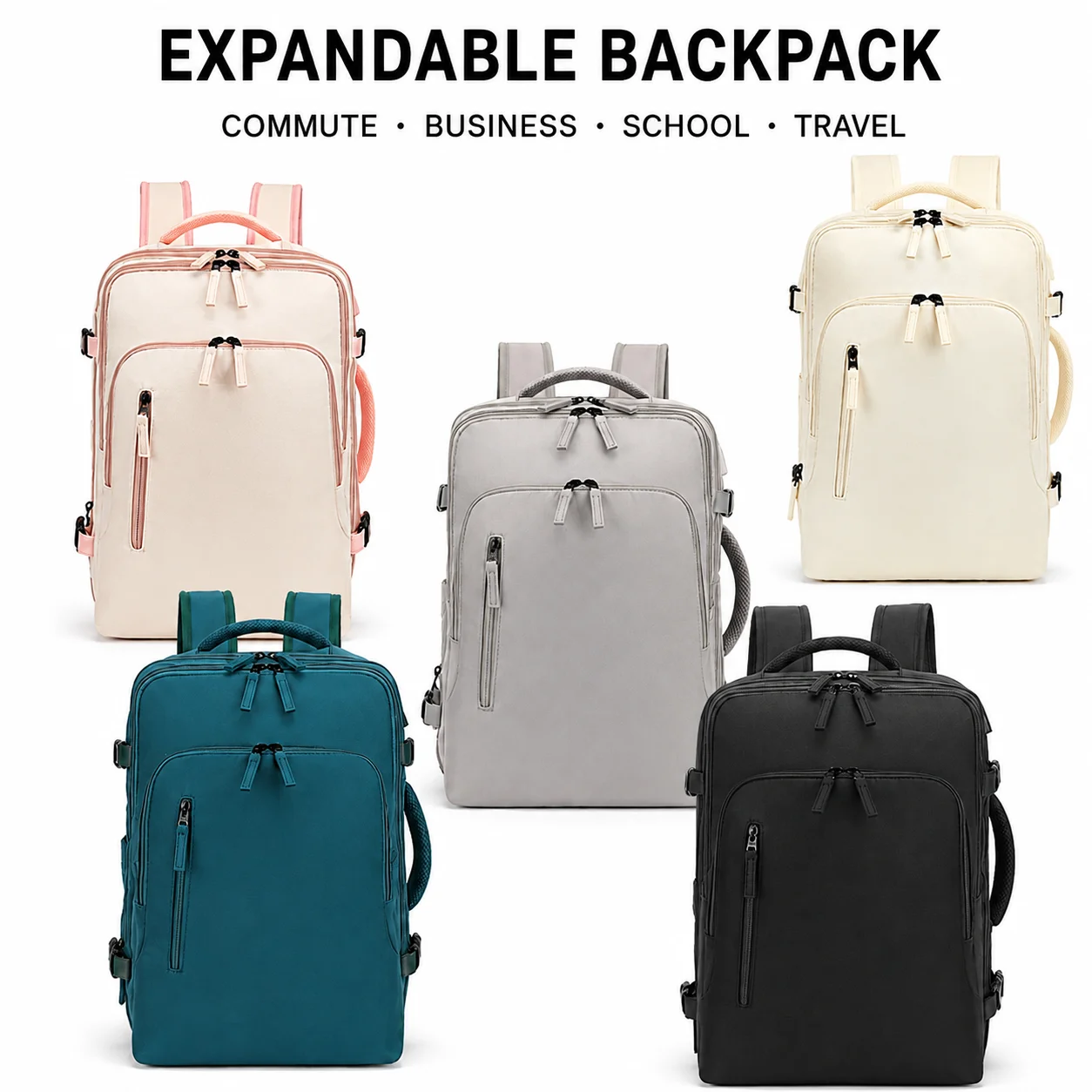 Carry On Travel Backpack 40L Expandable 180 Degree Opening Luggage Bag 15.6 Inch Laptop Compartment for Men Women Weekend Trip