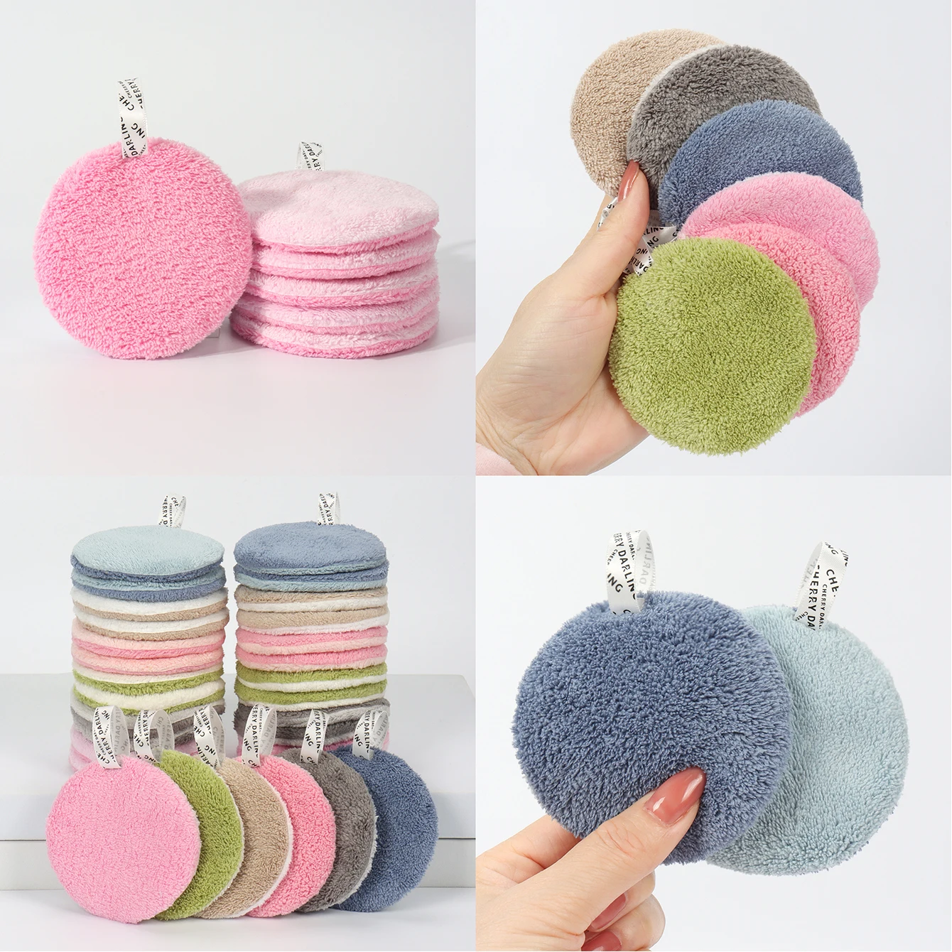 80 Round Absorbent Face Wash Pads 6Pcs, Machine Washable, Reusable Makeup Remover Tool, Suitable for All Skin Types