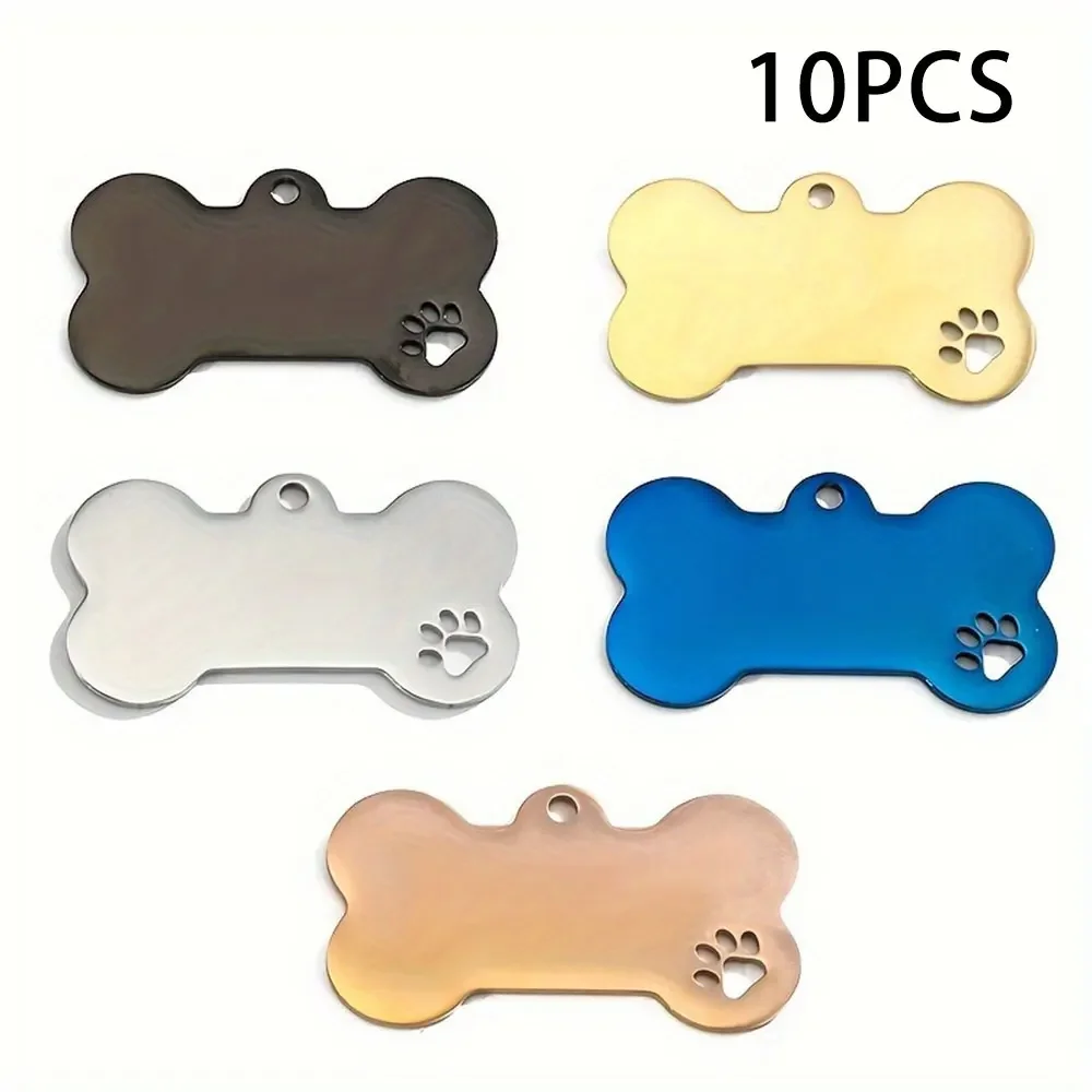 10Pcs Paw Stainless Steel Bone Keychain For DIY, Blank Tag ID Dogs, Custom Logo, Pet Dog Tag, Collar Accessories, Key Charm