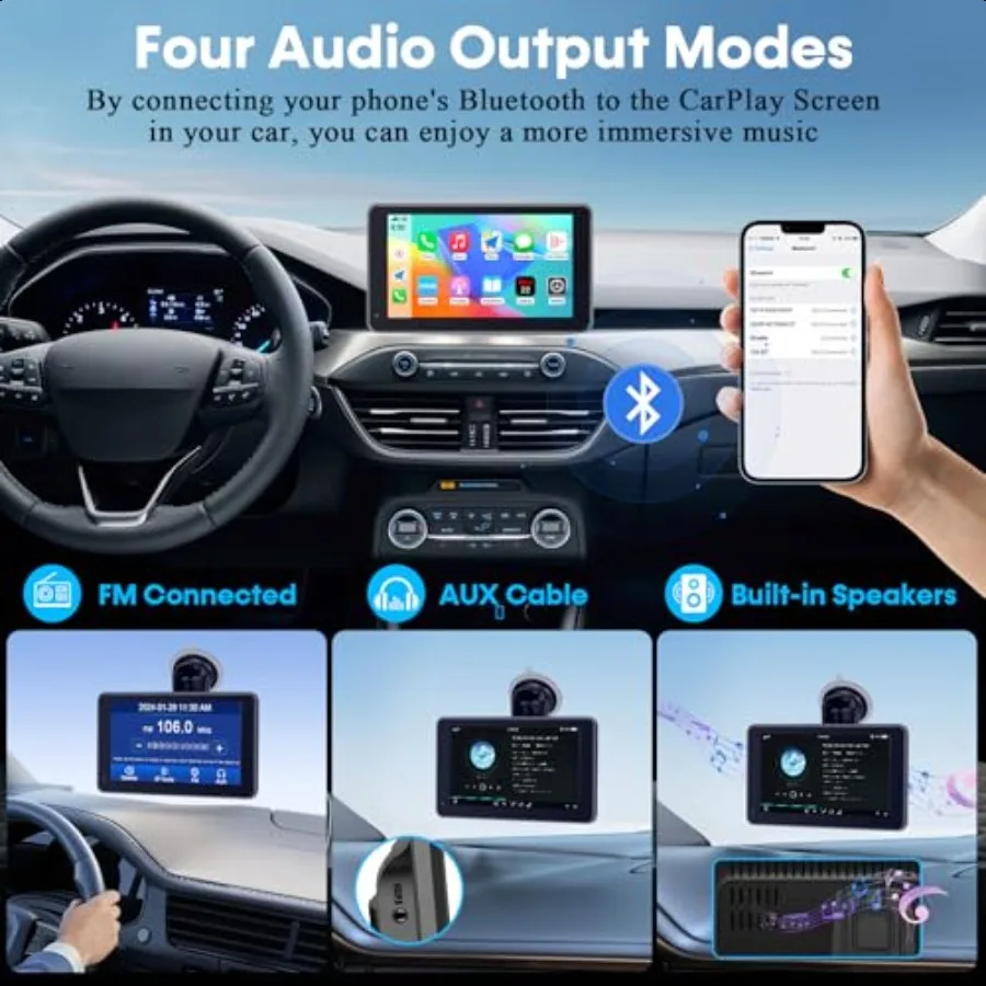 Carplay لشاشة السيارة المحمولة Apple: سهلة الإعداد 7 بوصة Android Auto Wirel Car Play Touchscreen مع GPS Navigation Bluetooth F #4