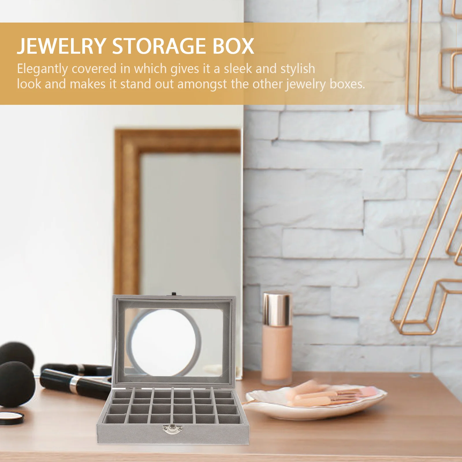 

Earring Storage Box Jewelry Organizer Clear Glass Lid Dust Proof Display Case For Rings Necklaces Women Gift Jewelry