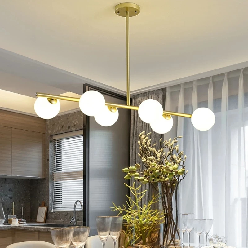 Modern White Glass Ball Chandelier Pendant Lamp  3/5/6/8 Heads Indoor Lighting Suspension For Dining Table Living Room Bedroom