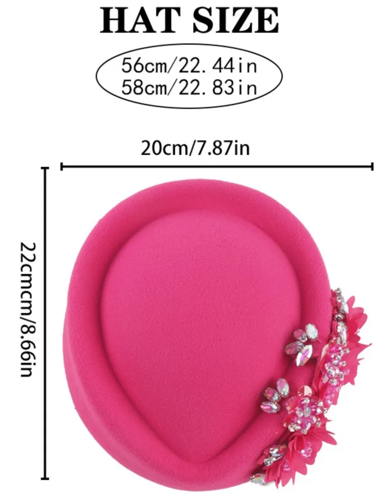 ヴィンテージフェルトターバン帽子女性のための教会ダービーファシネーター花レディースソフトベレー帽キャップパーティー航空会社のスチュワーデス帽子