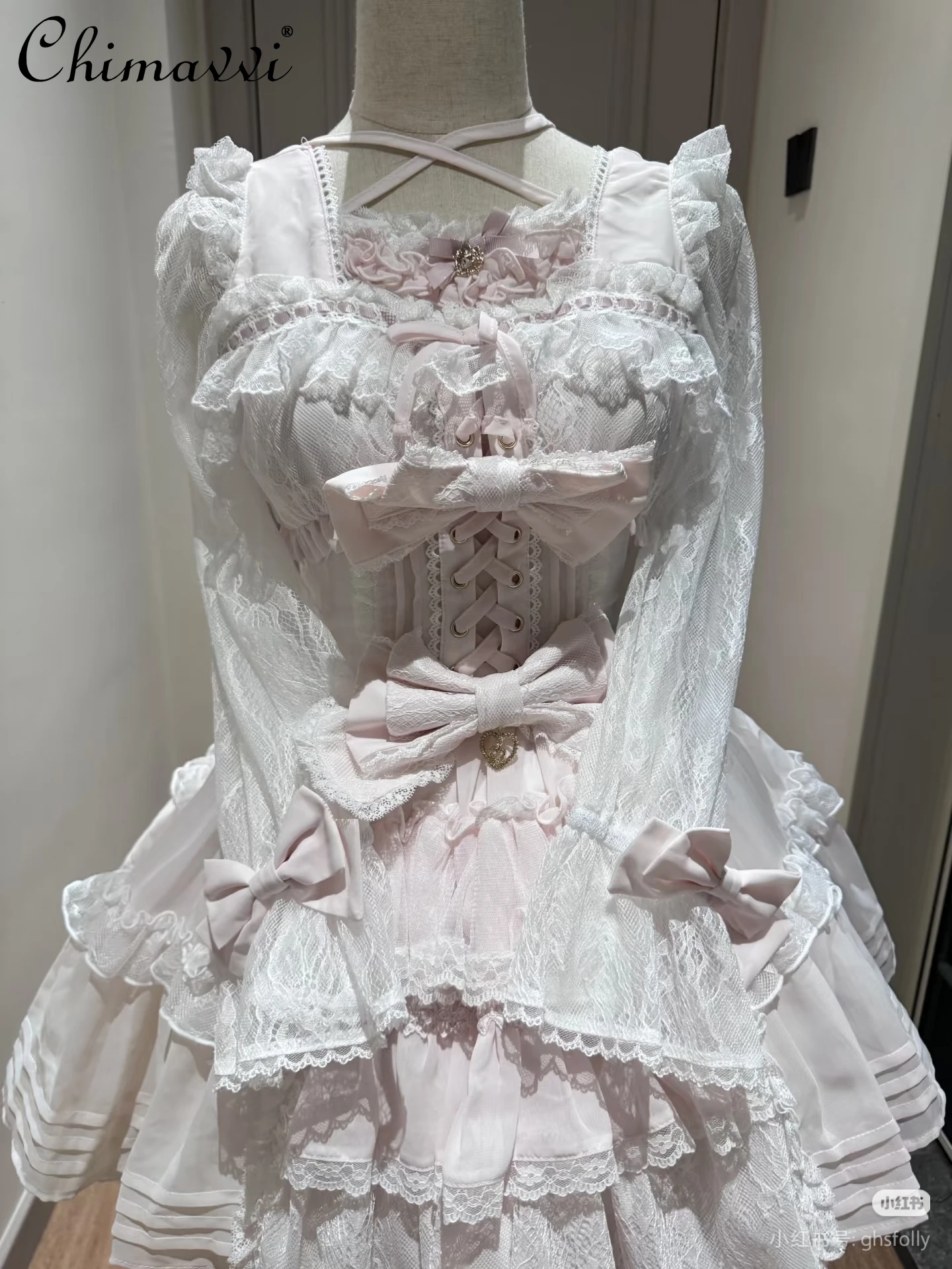 

Liz Japanese Style Mass-Produced Sweet Cute Lolita Lace Patchwork Dress Fairy Kawaii Bow Long Sleeve Elegant Princess Dress