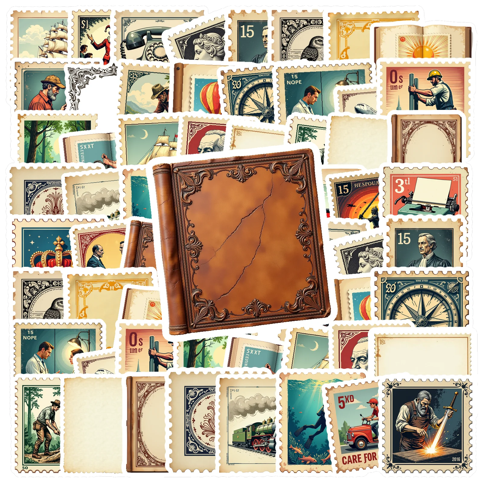 35pcs-150pcs Antique Stickers Retro Vintage Decals Teacher Reward Stickers For Notebook Luggage Mobile Phone Cup Laptop