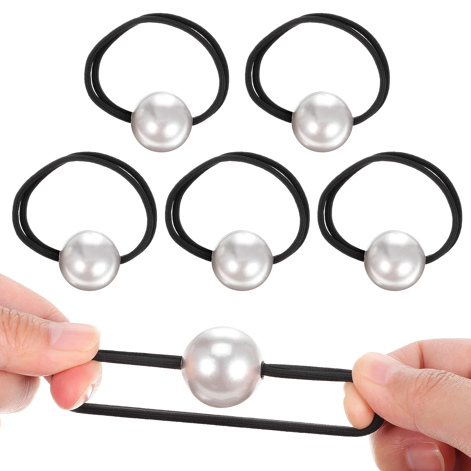 

6 pcs Big Pearl Rope for Women Beaded Ties Elastic Ponytail Holders Thick Accessories Stylish Hair Ropes for Braids Buns Thin