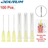 100pcs Dental Endo Irrigation Needle Tip 30GA End-Closed Double Side Daul Vent Endo Syringe Root Canal Washing Needle Tip