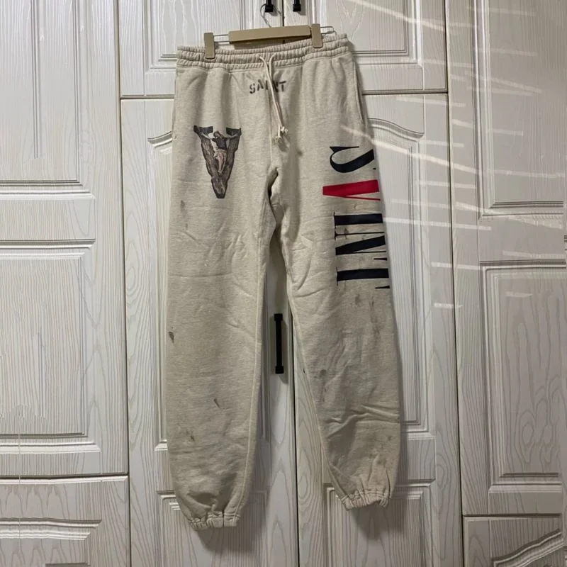

American Retro Saint Sweatpants Casual Hiphop Streetwear Letter Logo Jogging Pants Winter Men Women Cotton Drawstring Trousers