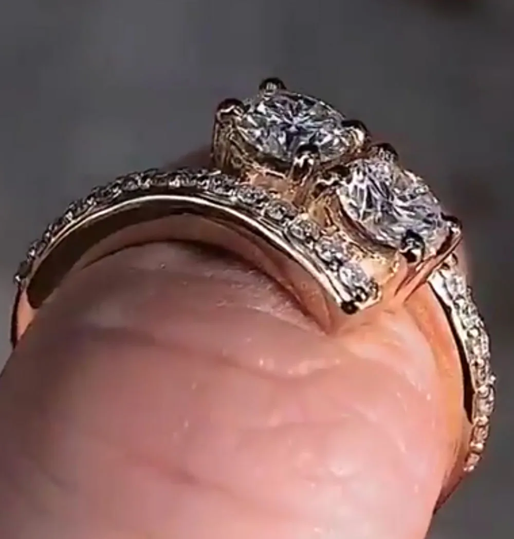 Cincin Emas Kuning 14K Solid Custom untuk Wanita, Pernikahan, Pesta, Ulang Tahun, Pertunangan, 0.3 Ct Moissanite Berlian Bulat 2 Pcs, Trendi