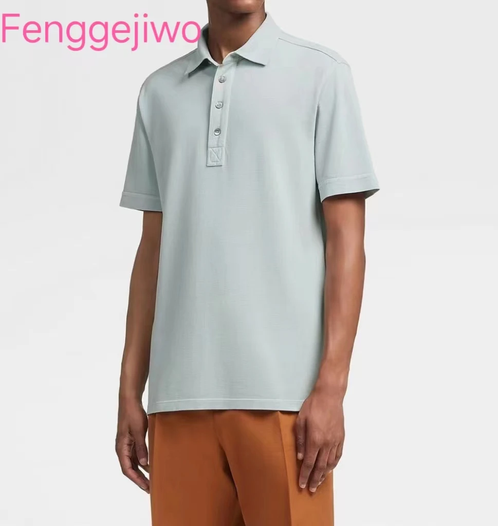 

Fenggejiwo men's lapel T-shirt made of cotton and mulberry silk fabric, with a silky and smooth feel and a classic short sleeved