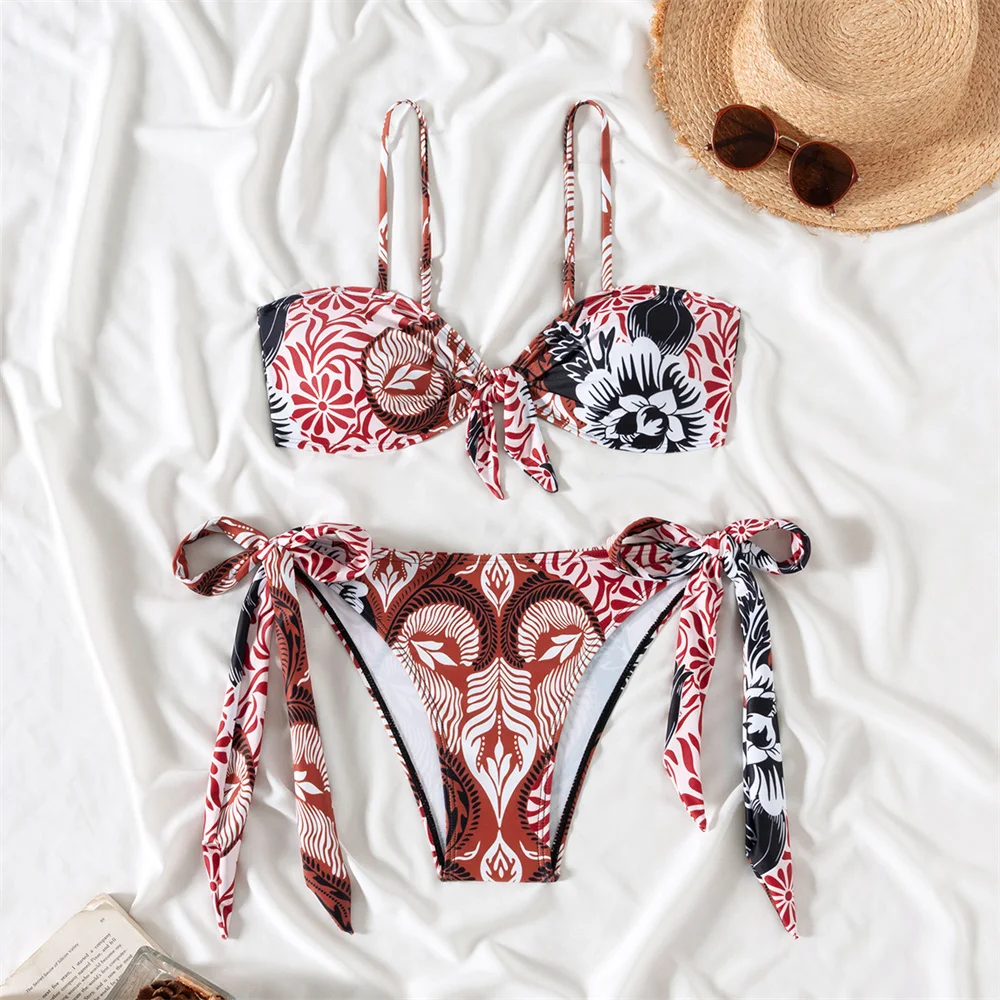 女性のためのセクシーな包帯ビキニ,花柄の水着,マイクロタンガ,腕立て伏せ,ビーチウェア