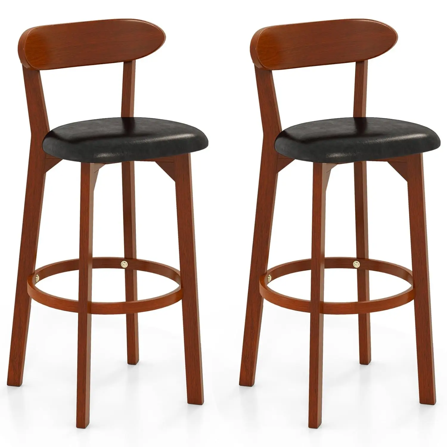 

Bar Stool Set Of 2, 30.5'' Bar Height Barstools W/Curved Backrest, Faux Leather Cushion & Rubber Wood Frame, Mid, Customized