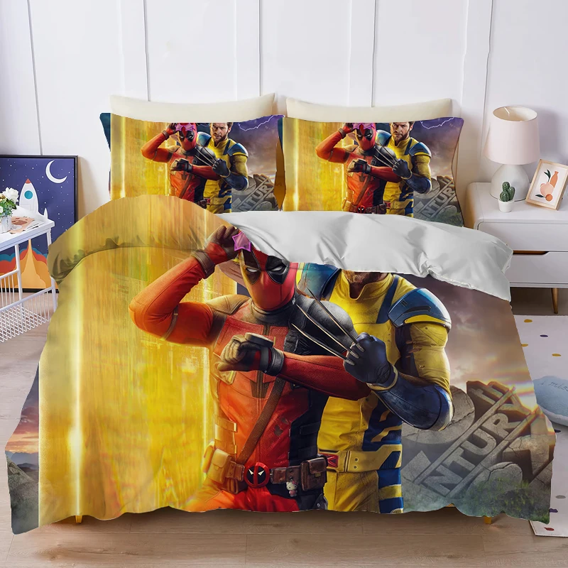 Deadpool Wolverine Duvet Cover Set Anime Marvels Bedding Cover Set Cartoon Bedroom Home Comforter Covers Quilt Cover Pillowcase