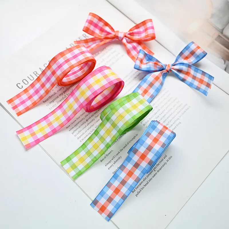 Ruban à carreaux coloré de 25 mm - Fournitures de bricolage pour accessoires de cheveux, nœuds, corsages, broches et rubans décoratifs