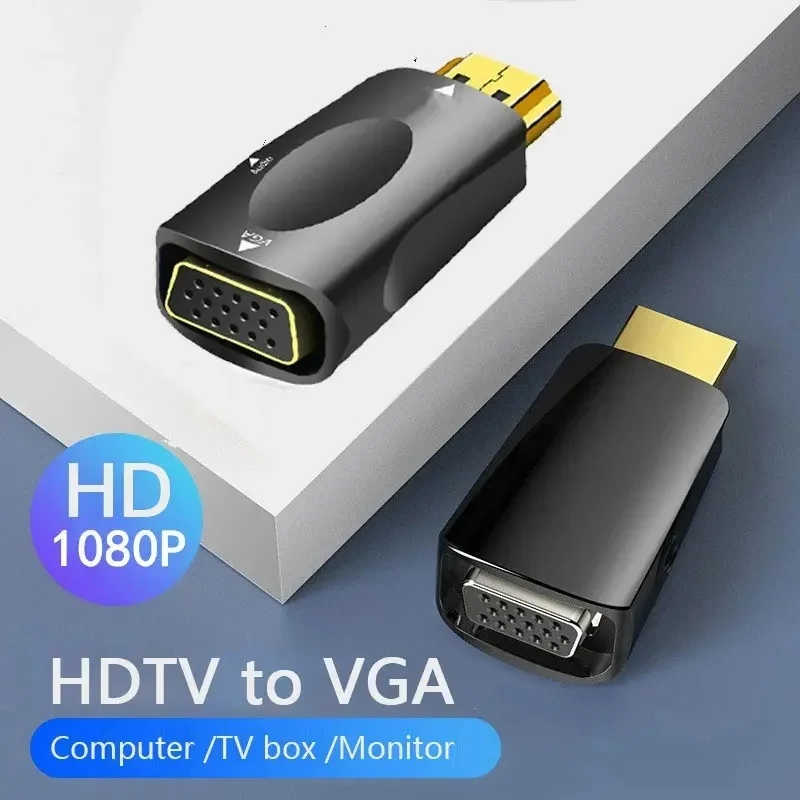 1-5PCS HDMI-Compatible to VGA Cable Converter Male to Female Converter Adapter 3.5 Mm Jack Audio HD 1080P for PC Laptop Tablet